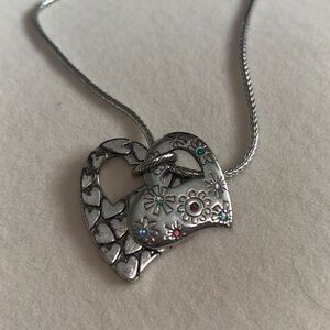 Brighton Silver Hearts with colorful small jeweled flowers Pendant Necklace